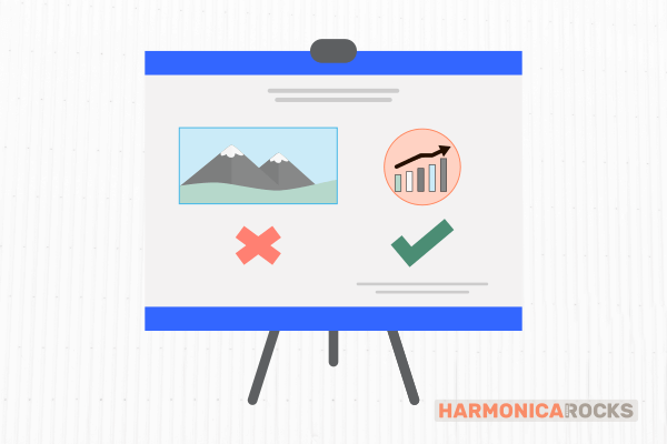 Flipboard mit Grafiken: Berg rot durchgestrichen, Balkendiagramm mit stetigem Erfolg und grünem Häkchen