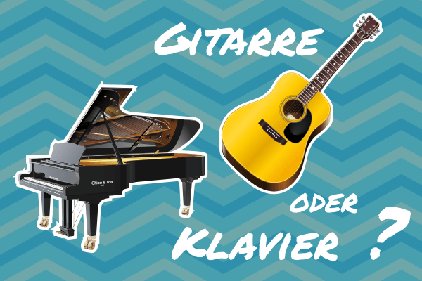 Gitarre, Klavier, Aufschrift: Gitarre oder Klavier?