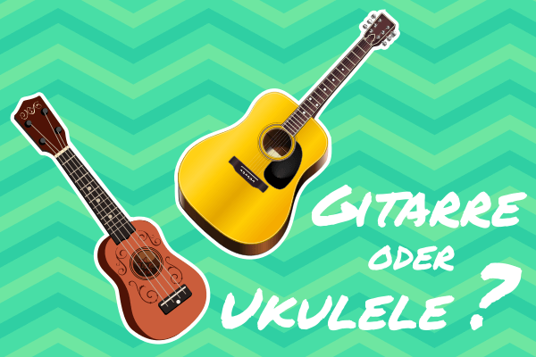 Ukulele, Gitarre, Aufschrift: Ukulele oder Gitarre?