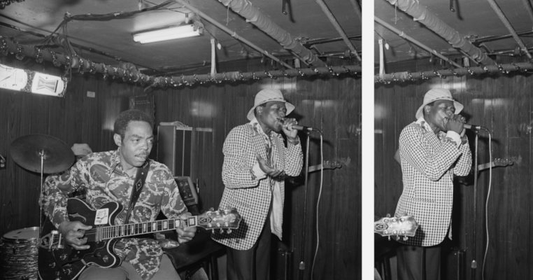 Junior Wells in Chicago, Illinois, 1977 Junior Wells in Blues-Club, spielt Mundharmonika