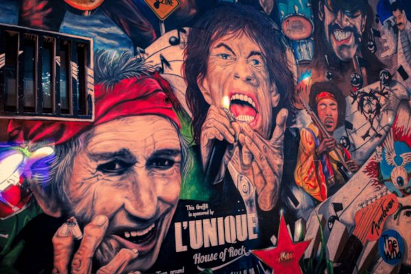 Mural mit Keith Richards Mural zeigt unter anderem Keith Richards