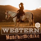 Western Mundharmonika Prärie Reiterin auf weißem Pferd Sonnenuntergang